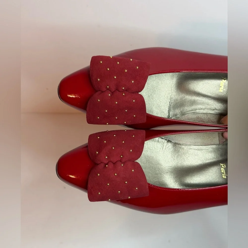 Vintage Yves Saint Laurent (YSL) Red Patent Leather Flat Pumps Size 35.5